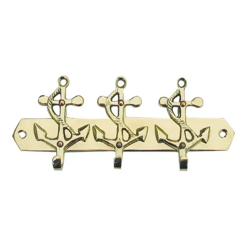 Schlüsselhaken mit 3 Ankern Wandhaken aus Messing 16 x 7 cm