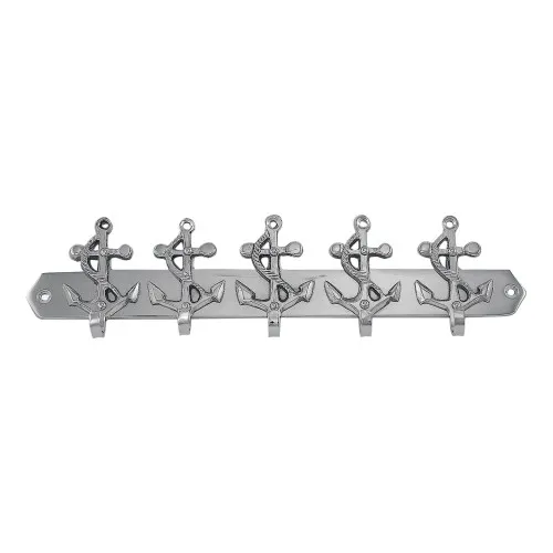 Schlüsselhaken mit 5 Ankern Wandhaken aus Messing vernickelt 25,5 x 6,5 cm