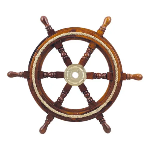 Steuerrad aus Holz/Messing/Tauwerk 46 cm