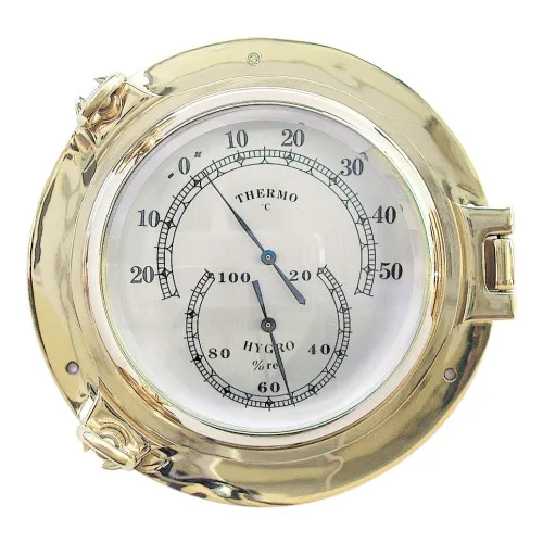 Thermo- & Hygrometer im Bullauge Nautik aus Messing 14 x 6,5 cm