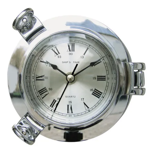 Uhr im Bullauge Nautik aus Messing verchromt