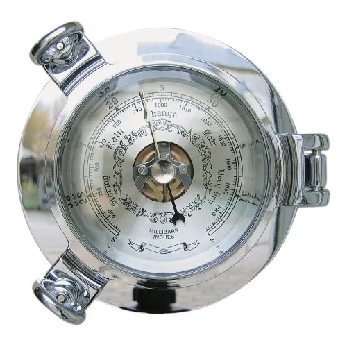 Barometer im Bullauge Nautik aus Messing vernickelt