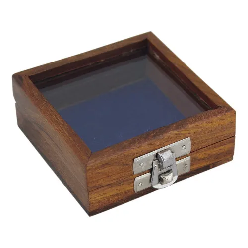 Holzbox mit Glas im Deckel Schatulle 8,5 cm