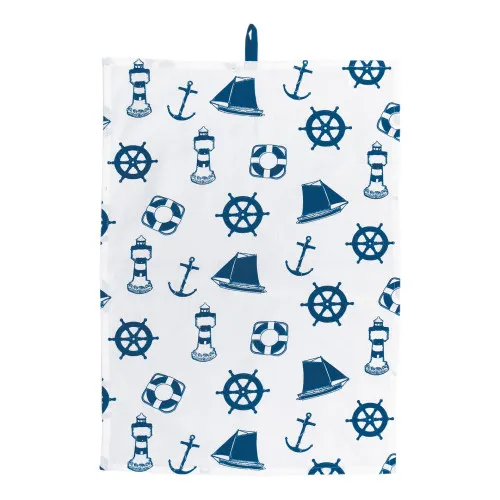 Geschirrtuch - Maritim Küche aus Baumwolle 50 x 70 cm weiß/blau