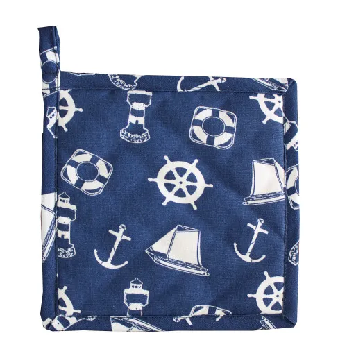 Topflappen - Maritim Küche aus Baumwolle 20 cm blau/weiß
