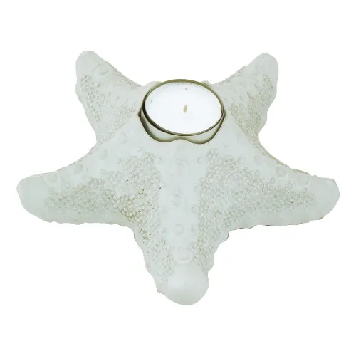 Teelichthalter - Seestern Kerzenhalter aus Resin 17 x 6 cm weiß
