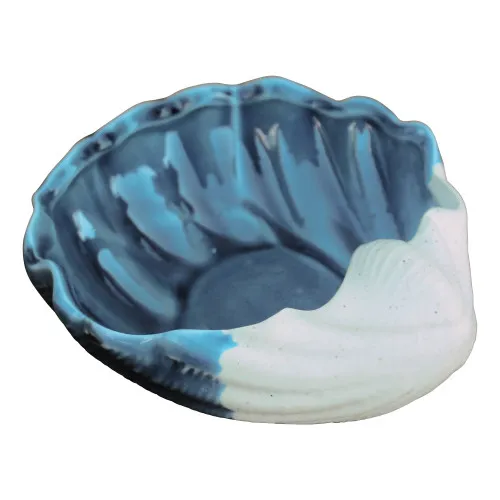 Schale - Muschel aus Steingut lackiert 14,5 x 14 cm blau/weiß