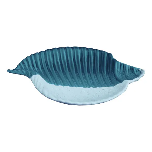 Platte - Muschel aus Steingut lackiert 26,5 x 18 cm blau/weiß