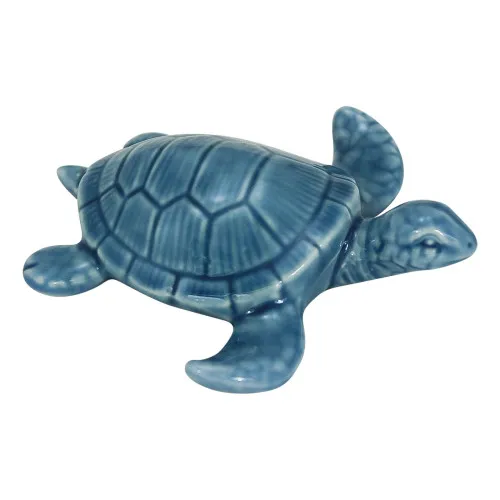 Schildkröte aus Steingut lackiert 10,5 cm blau