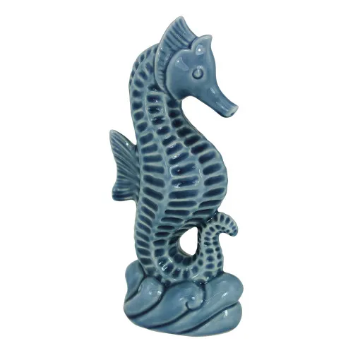 Seepferdchen aus Steingut lackiert 7,5 x 5 cm blau