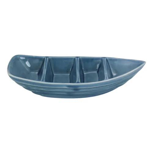 Boot aus Steingut lackiert 24 x 9 cm blau