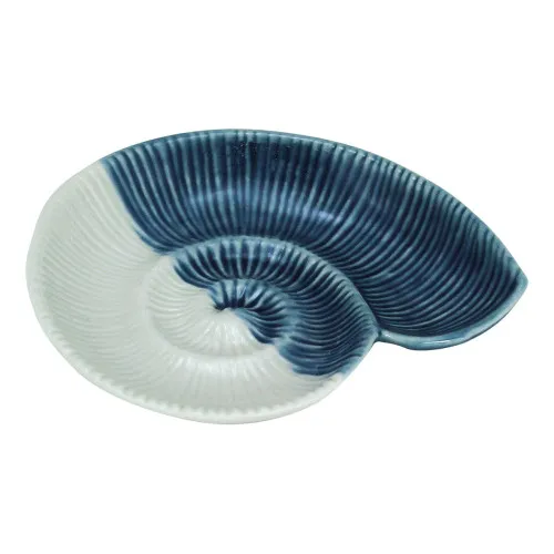 Schnecken-Schale aus Steingut lackiert 11 x 11,5 cm blau/weiß