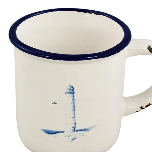 Detailansicht von Becher mit Henkel - Leuchtturmdesign