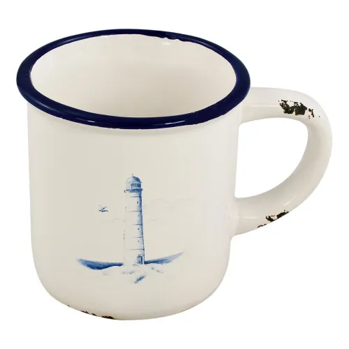 Becher mit Henkel - Leuchtturmdesign aus Steingut lackiert 13 x 9 cm