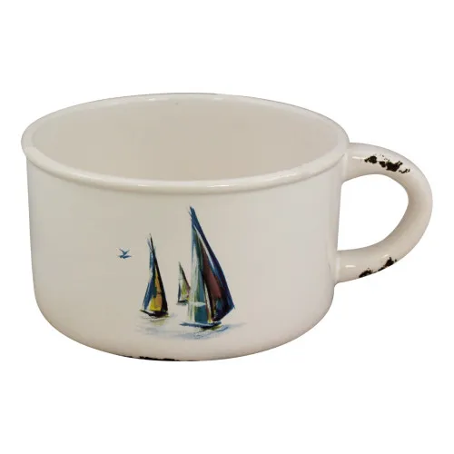 Topf mit Henkel - Boote-Design aus Steingut lackiert 8 cm