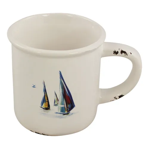 Becher mit Henkel – Boote-Design aus Steingut lackiert 12,5 x 9 cm