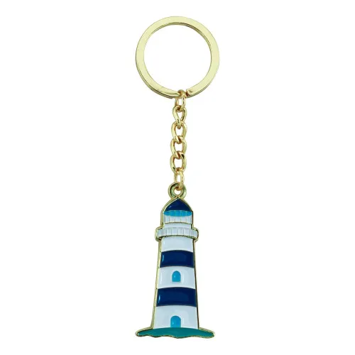 Schlüsselanhänger - Leuchtturm blau aus Zink 3 x 12 cm goldfarben & emailliert