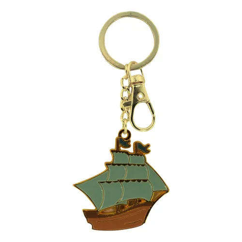 Schlüsselanhänger - Segelschiff aus Zink emailliert 4,5 cm goldfarben/emailliert