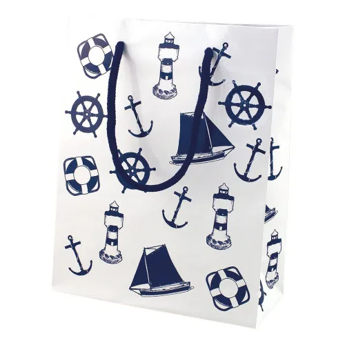 Geschenktüte aus Papier lackiert 18 x 23 cm weiß/marine