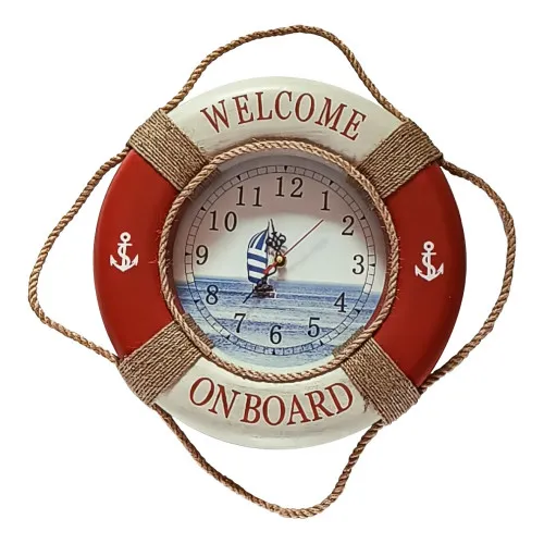 Uhr - Rettungsring aus Styropor/Glas 35 cm rot