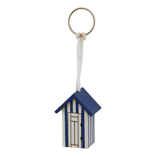 Schlüsselanhänger - Strandumkleide aus Holz/Metall 11,5 x 3,5 cm blau/weiß