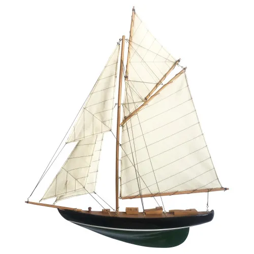 Halbrumpf-Segelyacht Modellschiff aus Holz/Stoff 56 x 62,5 cm grün/schwarz