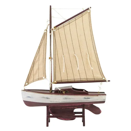 Segel-Yacht Modellschiff aus Holz/Stoff 25 x 36 cm weinrot-antik
