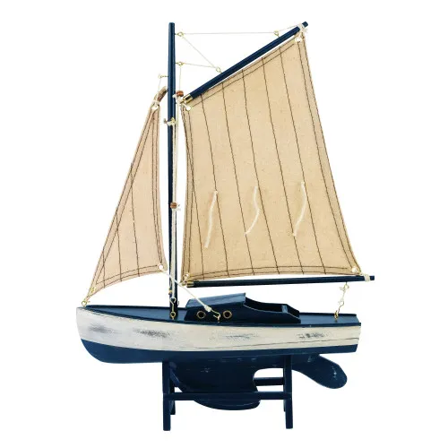 Segel-Yacht Modellschiff aus Holz/Stoff 25 x 36 cm marineblau-antik