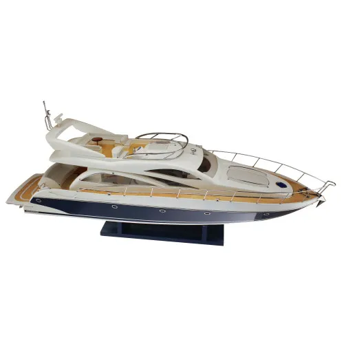 Motoryacht Modellschiff aus Holz/Metall/Leder 90 x 38 cm