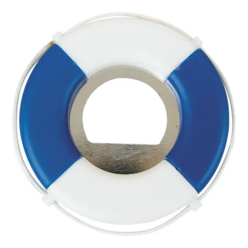 Flaschenöffner - Rettungsring Kapselheber aus Kunststoff/Stahl 7 cm blau/weiß