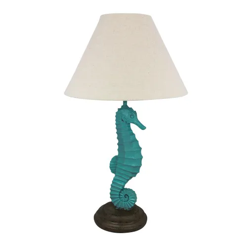 Lampe-Seepferdchen Schirmlampe aus Resin/Holz 30 x 52 cm