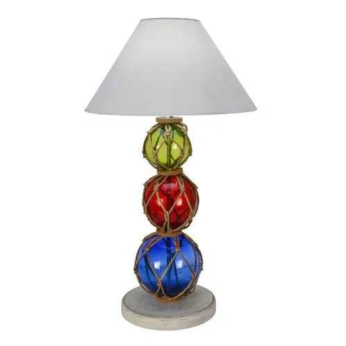 Lampe - Fischerkugeln Schirmlampe aus Holz/Glas 66 cm