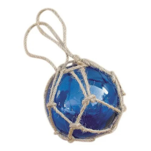 Fischerkugel aus Glas/Tauwerk 7,5 x 18 cm blau