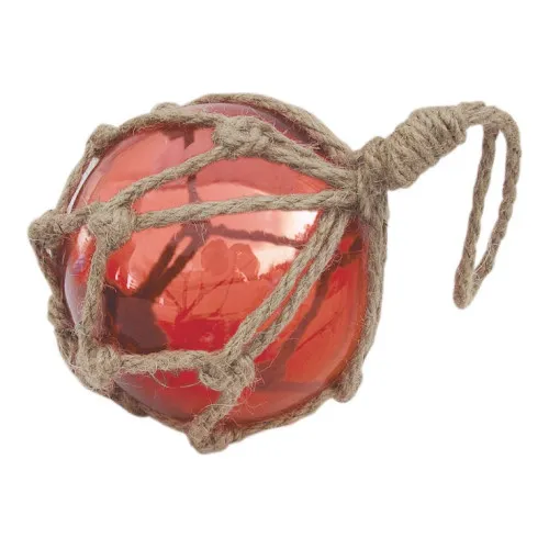 Fischerkugel aus Glas/Tauwerk 7,5 x 18 cm rot