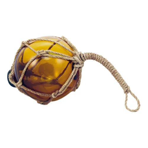 Fischerkugel aus Glas/Tauwerk 10 x 20 cm amber