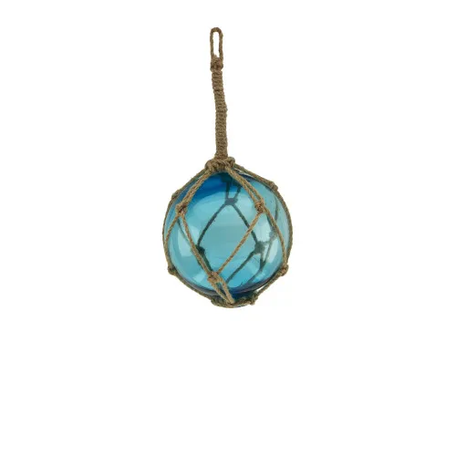 Fischerkugel aus Glas/Tau 12,5 x 20 cm meerblau