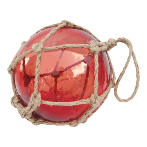 Fischerkugel aus Glas/Tauwerk 15 x 25 cm rot