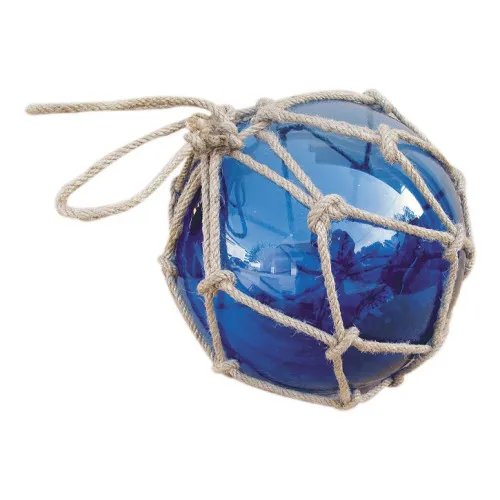 Fischerkugel aus Glas/Tauwerk 17,5 x 25 cm blau