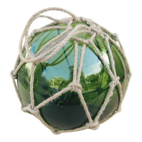Fischerkugel aus Glas/Tauwerk 17,5 x 25 cm grün