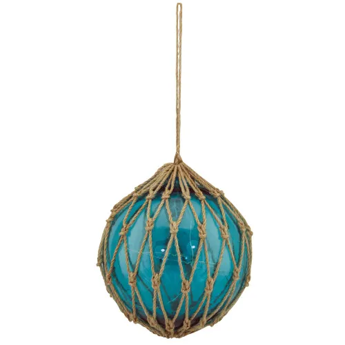 LED-Fischerkugel aus Glas/Tauwerk 20 x 40 cm blau