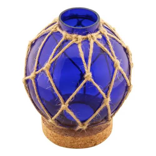 Fischerkugel-Teelicht aus Glas/Netz/Kork 13 x 16 cm blau