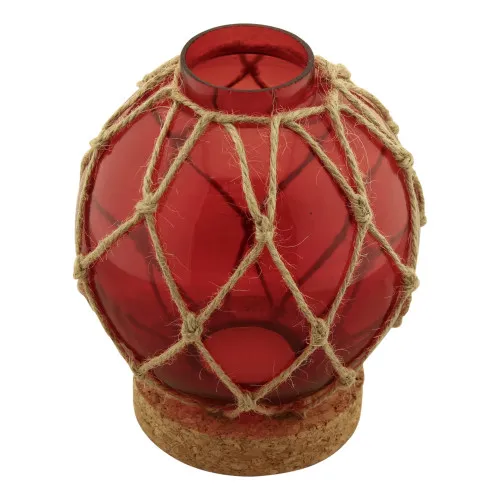 Fischerkugel-Teelicht aus Glas/Netz/Kork 13 x 16 cm rot