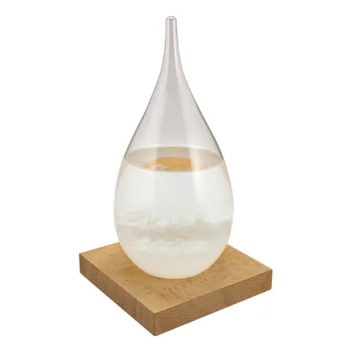 Sturmglas in Tropfenform Wetterstation aus Holz/Glas 11 x 21 cm