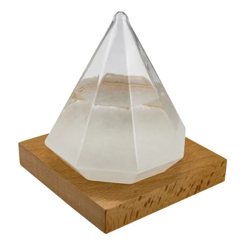 Sturmglas in Diamantenform Wetterstation aus Holz/Glas 10 x 13 cm