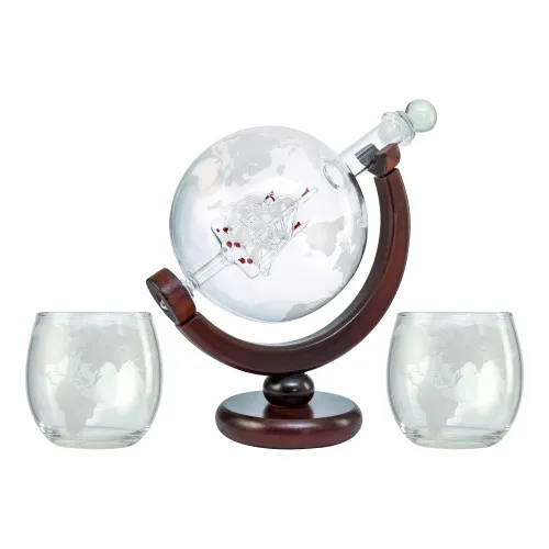 Kolben-Karaffe Gefäß aus Glas/Holz 22 cm