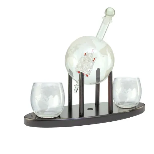 Kolben-Karaffe Gefäß aus Glas/Holz 32,5 x 28,5 cm