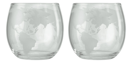Gläser mit gefrosteter Weltkarte