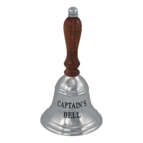 Handglocke - CAPTAIN'S BELL aus Messing vernickelt/Holz 9 x 16 cm