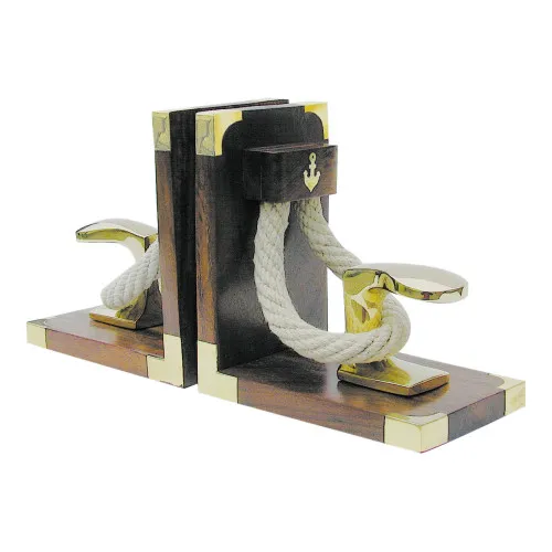 Buchstützen - Poller & Tau Buchständer aus Holz/Messing/Tauwerk 9,5 x 16 cm