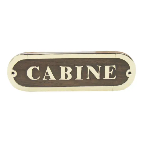 Türschild CABINE Türbeschlag aus Holz/Messing 16,5 x 5 cm